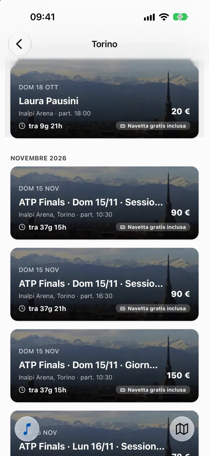 Concerti e ATP Finals con navetta inclusa nell'app Parkito